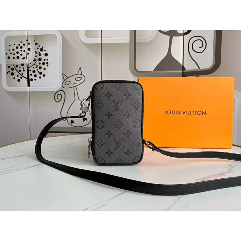Louis Vuitton LV Unisex Double Phone Pouch Monogram Eclipse Canvas Clutch