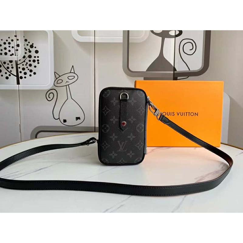 Louis Vuitton LV Unisex Double Phone Pouch Monogram Eclipse Canvas Clutch