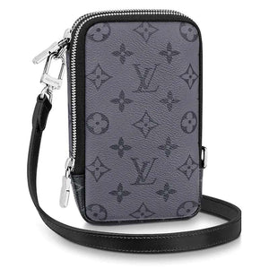 Louis Vuitton LV Unisex Double Phone Pouch Monogram Eclipse Canvas Clutch