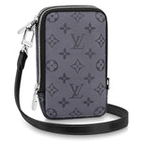 Louis Vuitton LV Unisex Double Phone Pouch Monogram Eclipse Canvas Clutch