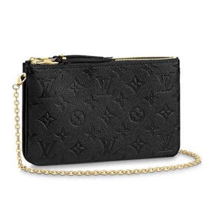 Louis Vuitton LV Unisex Double Zip Pochette Black Monogram Empreinte Embossed Supple Grained Cowhide Clutch