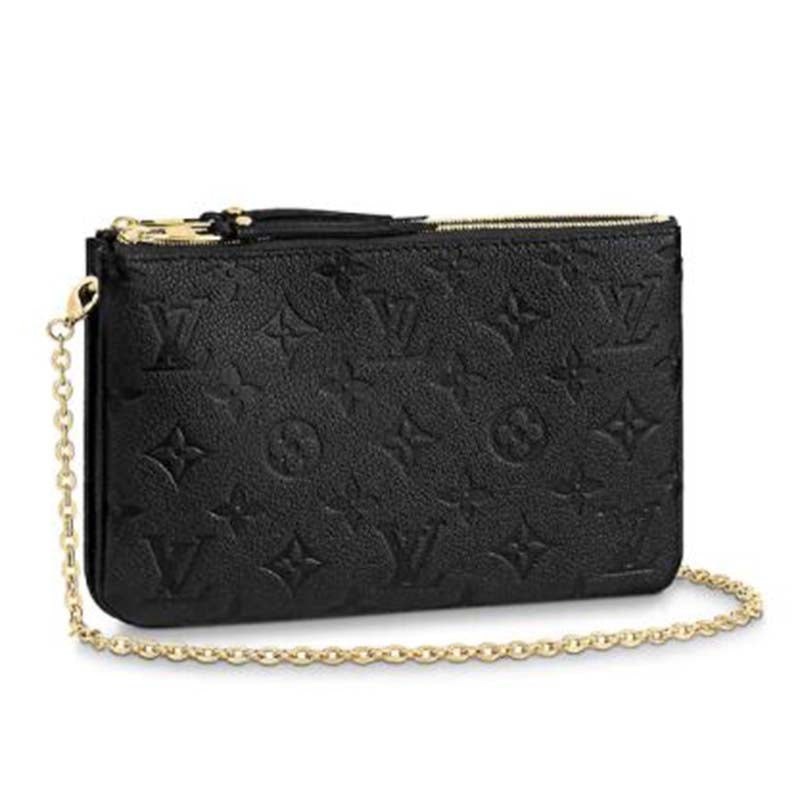 Louis Vuitton LV Unisex Double Zip Pochette Black Monogram Empreinte Embossed Supple Grained Cowhide Clutch