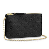 Louis Vuitton LV Unisex Double Zip Pochette Black Monogram Empreinte Embossed Supple Grained Cowhide Clutch