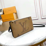 Louis Vuitton LV Unisex Double Zip Pochette Monogram Giant Reverse Monogram Coated Canvas Clutch