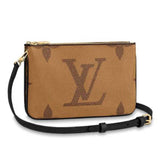 Louis Vuitton LV Unisex Double Zip Pochette Monogram Giant Reverse Monogram Coated Canvas Clutch
