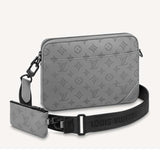 Louis Vuitton LV Unisex Duo Messenger Anthracite Gray Monogram Shadow Calf Leather Handbag