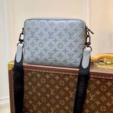 Louis Vuitton LV Unisex Duo Messenger Anthracite Gray Monogram Shadow Calf Leather Handbag