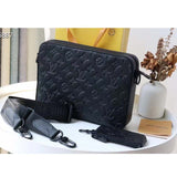 Louis Vuitton LV Unisex Duo Messenger Black Monogram Shadow Calf Leather Handbag