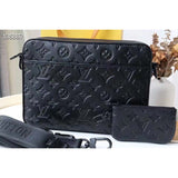 Louis Vuitton LV Unisex Duo Messenger Black Monogram Shadow Calf Leather Handbag