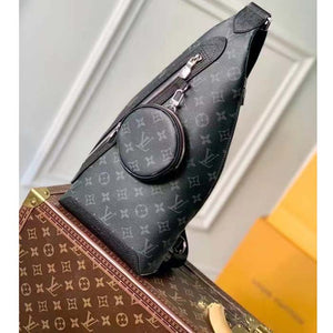 Louis Vuitton LV Unisex Duo Slingbag Black Monogram Coated Canvas Taiga Cowhide Leather