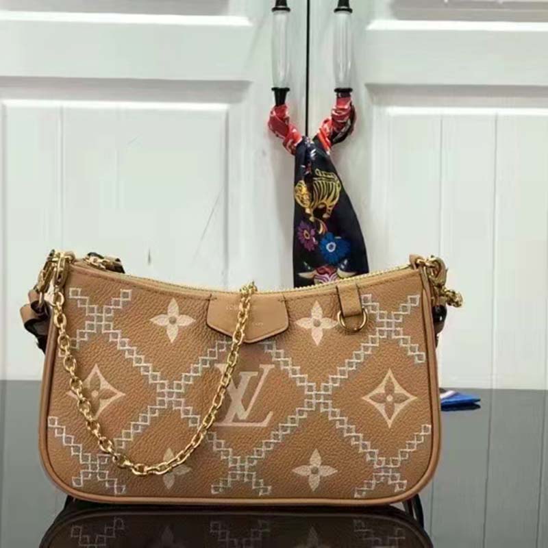 Louis Vuitton LV Women Easy Pouch On Strap Beige Monogram Supple Grained Cowhide Clutch