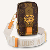 Louis Vuitton LV Unisex Flap Double Phone Pouch Monogram Stripes Brown Coated canvas Clutch