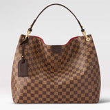 Louis Vuitton LV Unisex Graceful MM Hobo Damier Ebene Coated Canvas Cowhide Leather Shoulder Bag