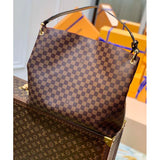 Louis Vuitton LV Unisex Graceful MM Hobo Damier Ebene Coated Canvas Cowhide Leather Shoulder Bag