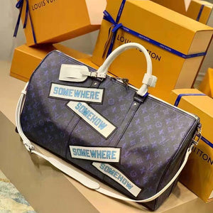 Louis Vuitton LV Unisex Keepall Bandoulière 50 Travel Bag Blue Monogram Canvas