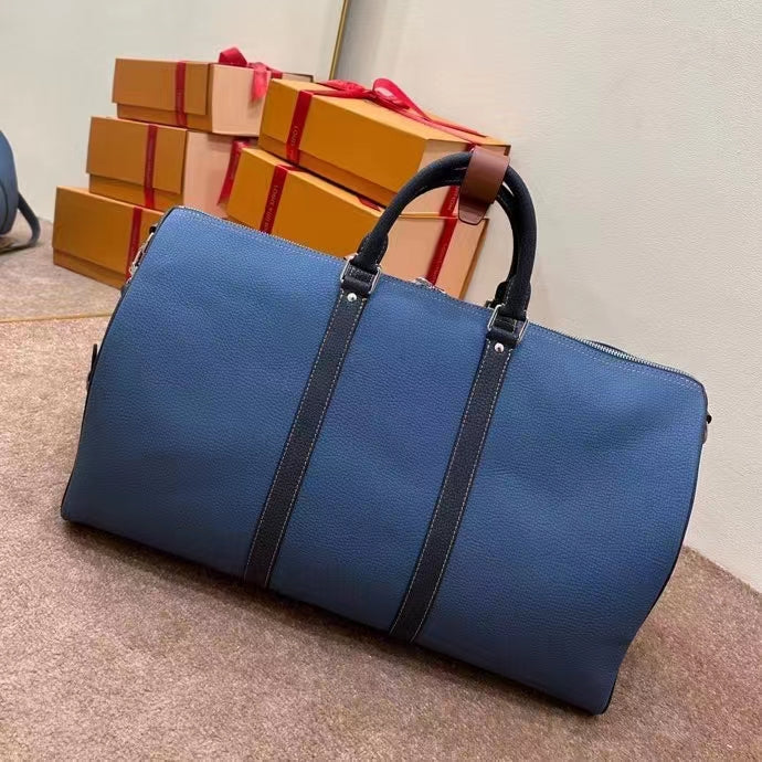 Louis Vuitton LV Unisex Keepall Bandoulière 50 Travel Bag Blue Cowhide Leather