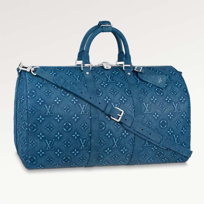 Louis Vuitton LV Unisex Keepall Bandoulière 50 Weekend Bag Blue Cowhide Leather