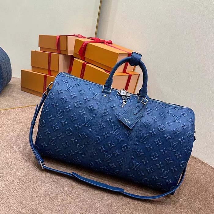 Louis Vuitton LV Unisex Keepall Bandoulière 50 Weekend Bag Blue Cowhide Leather