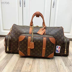 Louis Vuitton LV Unisex Keepall Trio Pocket Travel Bag Brown Monogram Canvas