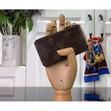 Louis Vuitton LV Unisex Key Pouch Pink Monogram Coated Canvas Grained Cowhide Leather Clutch