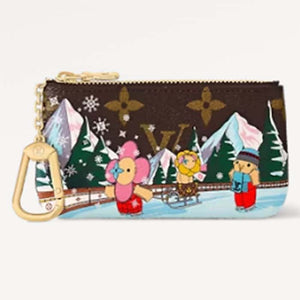 Louis Vuitton LV Unisex Key Pouch Pink Monogram Coated Canvas Grained Cowhide Leather Clutch