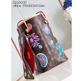 Louis Vuitton LV Unisex LV x YK Neverfull MM Monogram Coated Canvas Faces Print Embroidery Tote