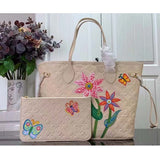 Louis Vuitton LV Unisex LV x YK Neverfull MM Quartz Embossed Grained Monogram Empreinte Cowhide Leather Tote