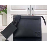 Louis Vuitton LV Unisex Messenger Voyage Black Aerogram Cowhide Leather Textile Lining Handbag