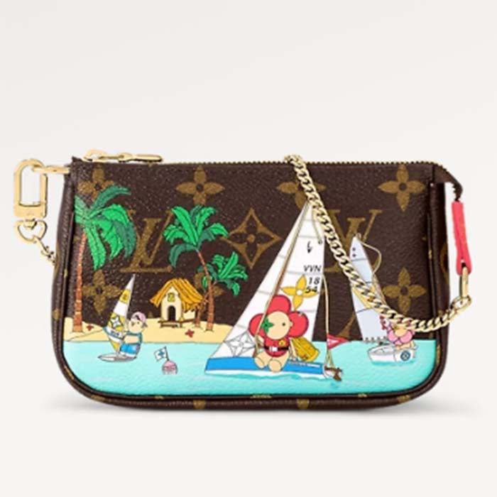 Louis Vuitton LV Unisex Mini Pochette Accessoires Dragon Fruit Pink Monogram Coated Canvas Clutch