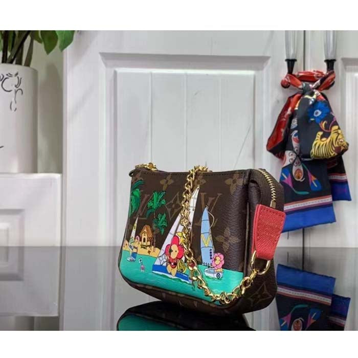 Louis Vuitton LV Unisex Mini Pochette Accessoires Dragon Fruit Pink Monogram Coated Canvas Clutch
