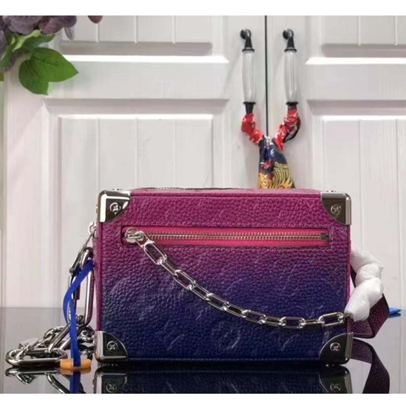 Louis Vuitton LV Unisex Mini Soft Trunk Blue Pink Taurillon Cowhide Leather Handbag