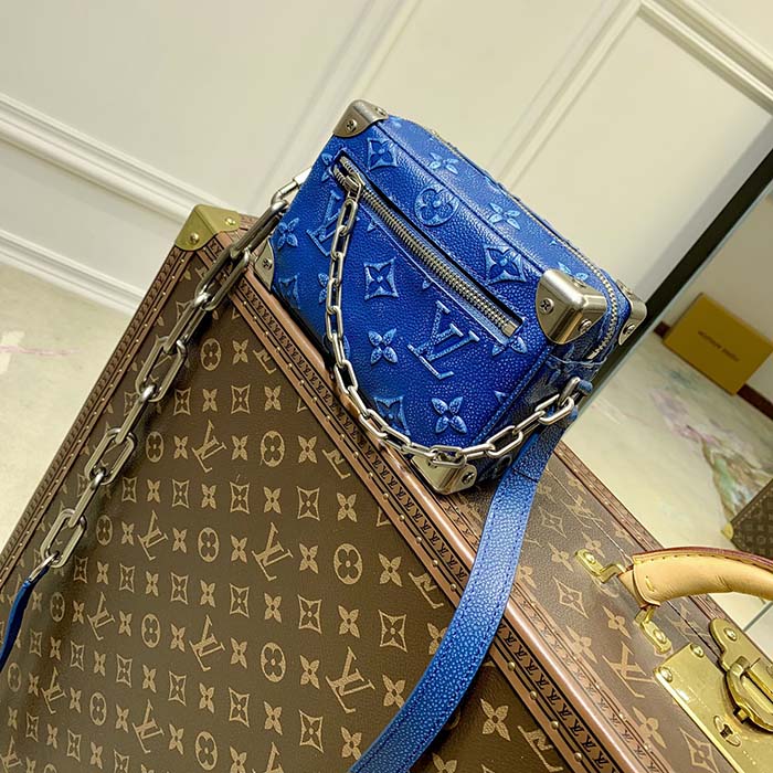 Louis Vuitton LV Unisex Mini Soft Trunk Blue Cowhide Leather Handbag