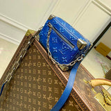 Louis Vuitton LV Unisex Mini Soft Trunk Blue Cowhide Leather Handbag