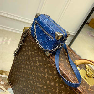 Louis Vuitton LV Unisex Mini Soft Trunk Blue Cowhide Leather Handbag