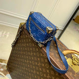 Louis Vuitton LV Unisex Mini Soft Trunk Blue Cowhide Leather Handbag