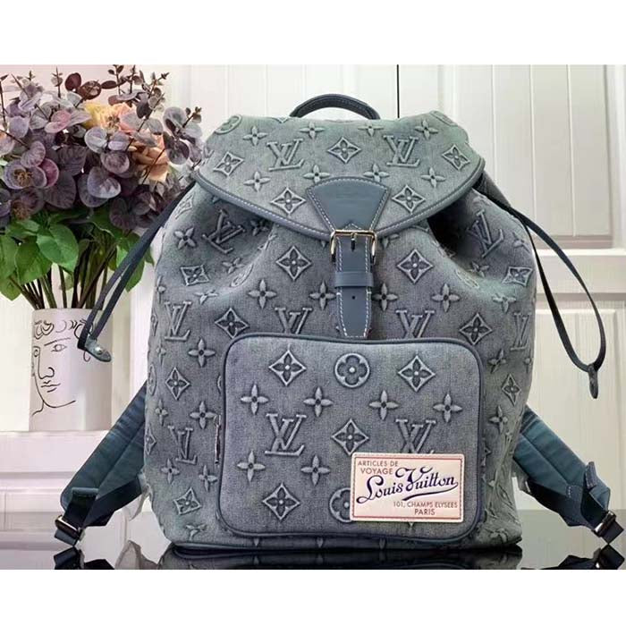 Louis Vuitton LV Unisex Montsouris Backpack Monogram Washed Coated Canvas Cowhide Leather