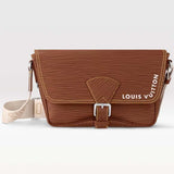 Louis Vuitton LV Unisex Montsouris Messenger Cognac Calf Leather Textile Lining Handbag