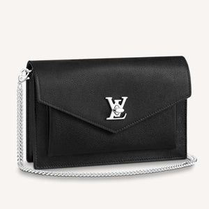 Louis Vuitton LV Unisex Mylockme Chain Pochette Black Soft Grained Calfskin Clutch