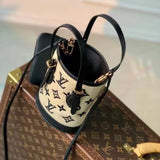 Louis Vuitton LV Unisex Nano Bucket Black Lotus Cotton Cowhide Leather Handbag