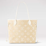 Louis Vuitton LV Unisex Neverfull MM Beige Lotus Cotton Cowhide Leather Tote