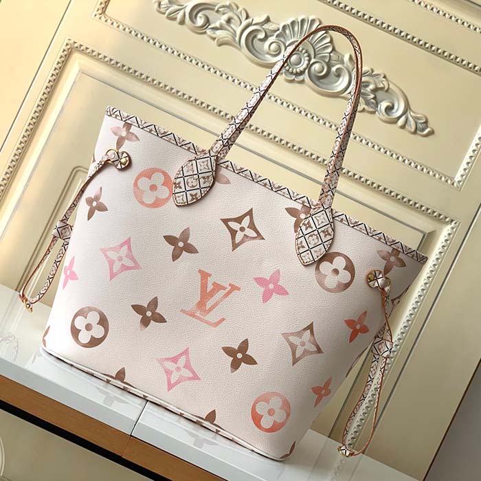 Louis Vuitton LV Unisex Neverfull MM Beige Monogram Coated Canvas Textile Lining Tote
