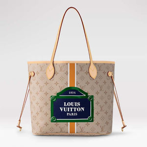 Louis Vuitton LV Unisex Neverfull MM Beige Ocher Monopaname Coated Canvas Cowhide Leather Tote
