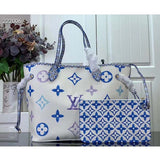 Louis Vuitton LV Unisex Neverfull MM Blue Monogram Coated Canvas Textile Lining Tote