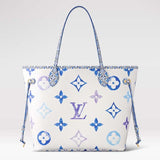Louis Vuitton LV Unisex Neverfull MM Blue Monogram Coated Canvas Textile Lining Tote