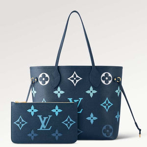 Louis Vuitton LV Unisex Neverfull MM Gradient Blue Monogram Empreinte Embossed Cowhide Leather Tote