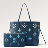 Louis Vuitton LV Unisex Neverfull MM Gradient Blue Monogram Empreinte Embossed Cowhide Leather Tote