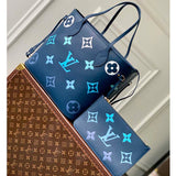 Louis Vuitton LV Unisex Neverfull MM Gradient Blue Monogram Empreinte Embossed Cowhide Leather Tote