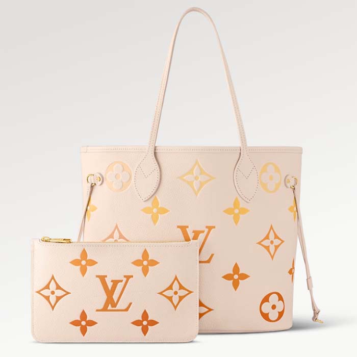 Louis Vuitton LV Unisex Neverfull MM Neutral Gradient Monogram Empreinte Embossed Cowhide Leather Tote