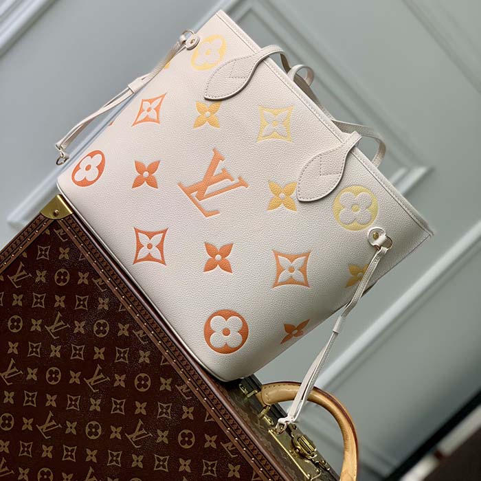 Louis Vuitton LV Unisex Neverfull MM Neutral Gradient Monogram Empreinte Embossed Cowhide Leather Tote