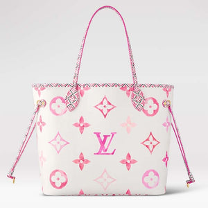 Louis Vuitton LV Unisex Neverfull MM Pink Monogram Coated Canvas Textile Lining Tote